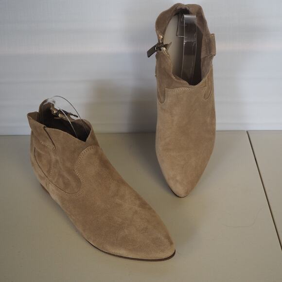 Sundance Suede Leather Toupee Ankle Boot EU 38 Womens 8 Zip Hidden Wedge Western - Picture 1 of 10